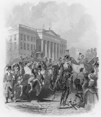 Het bezoek van koning George IV aan Ierland in 1821 (gravure) door Henry (after) Warren