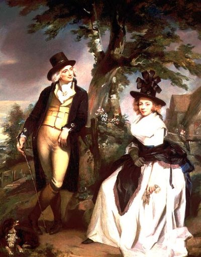 Portret van een dame zittend en haar man staand door Henry (attr. to) Singleton