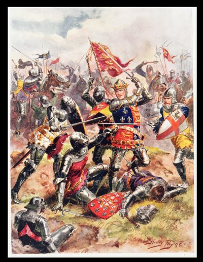 Koning Hendrik V (1387-1422) vecht met heldhaftige moed, illustratie uit 