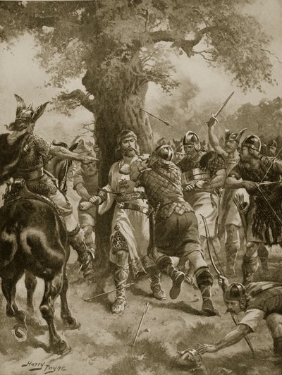 St. Edmund Gedood door de Denen, 870 AD, illustratie uit 