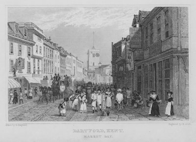 Marktdag, Dartford, Kent (gravure) door Henry Adlard