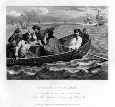 De luie leerling weggestuurd en naar zee gestuurd, plaat V van Industrie en Luiheid, 1833 door Henry Adlard