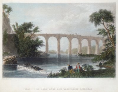 Viaduct op de Baltimore & Washington Railroad, c1838 door Henry Adlard