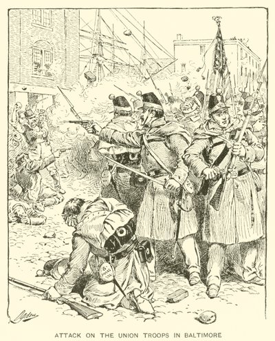 Aanval op de Union Troops in Baltimore door Henry Alexander (after) Ogden