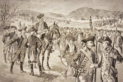 Ontbinding van het Amerikaanse Continentale Leger in New Windsor, New York, begin november 1783 door Henry Alexander (after) Ogden