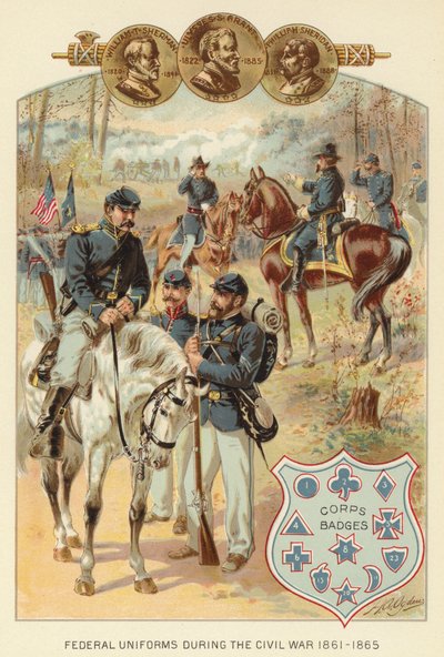 Federale uniformen tijdens de burgeroorlog 1861-1865 door Henry Alexander (after) Ogden