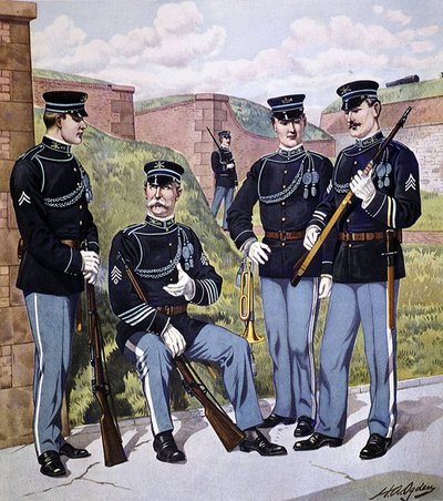 Volledige dress van de Amerikaanse infanterie 1902-07 gewapend met het Amerikaanse magazijngeweer model 1903 door Henry Alexander (after) Ogden