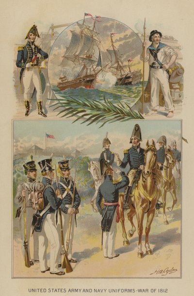 Uniformen van het Amerikaanse leger en de marine - Oorlog van 1812 (chromolitho) door Henry Alexander (after) Ogden