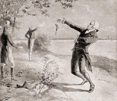 het duel tussen Burr en Hamilton op 11 juli 1804, uit De Geschiedenis van Ons Land, gepubliceerd 1905 door Henry Alexander Ogden