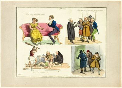 Plaat van illustraties tot populaire liedjes door Henry Alken