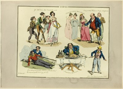 Plaat van illustraties tot populaire liedjes door Henry Alken