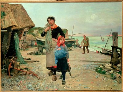 Vissersvolk keert terug met hun netten, 1882 door Henry Bacon