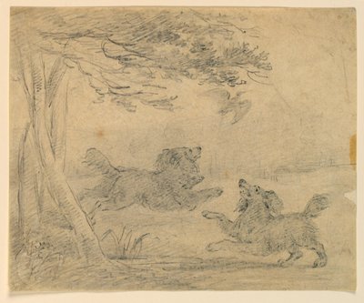 Studie van Twee Spaniëls in een Park door Henry Bernard Chalon