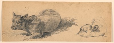 Studie van een Jonge Stier Liggend in een Weide door Henry Bernard Chalon
