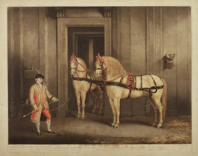 Twee van Zijne Majesteits staats paarden, gegraveerd door William Ward, 1 september 1800 door Henry Bernard Chalon