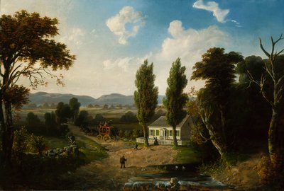 Landschap met postkoets door Henry Boese