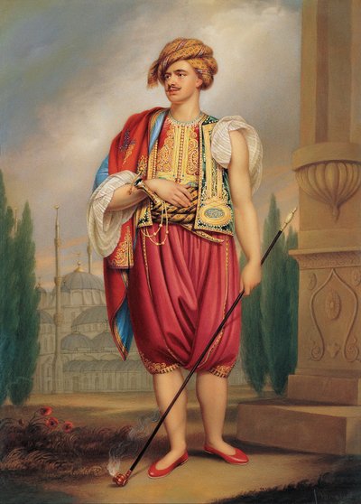 Portret van Thomas Hope 1769–1831 in Turkse kleding naar William Beechey, begin 19e eeuw door Henry Bone