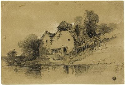 Huisje aan de rand van het kanaal door Henry Bright