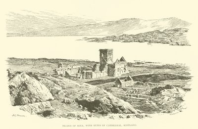 Eiland Iona, met ruïnes van de kathedraal, Schotland (gravure) door Henry Charles Brewer