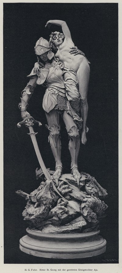 St. Joris en de geredde maagd (gravure) door Henry Charles Fehr