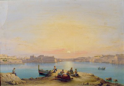 Valetta Haven bij Zonsondergang door Henry Charles Ferro
