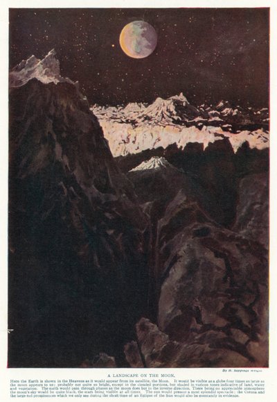Een landschap op de maan (kleur litho) door Henry Charles Seppings Wright
