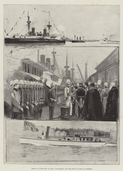 Aankomst van de Koning van Siam, Zijne Majesteit en de Hertog van York bij Spithead door Henry Charles Seppings Wright