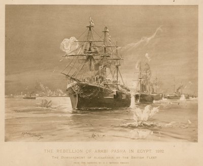 Bombardement van Alexandrië door de Britse vloot tijdens de opstand van Ali Pasha, Egypte door Henry Charles Seppings Wright