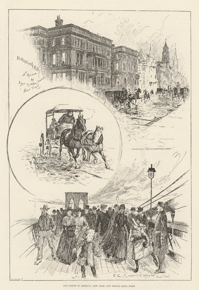 Onze kunstenaar in Amerika, mensen in New York City gaan naar huis door Henry Charles Seppings Wright