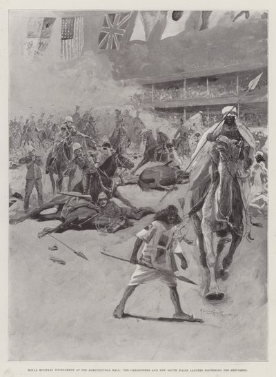 Koninklijk Militair Toernooi in de Landbouwhal, de Karabiniers en New South Wales Lancers verdrijven de Derwisjen door Henry Charles Seppings Wright