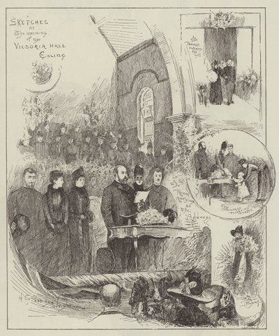 Schetsen bij de opening van de Victoria Hall, Ealing door Henry Charles Seppings Wright
