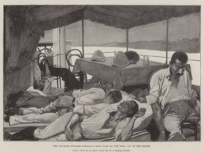 De opmars naar Dongola, hoog middaguur aan de Nijl, 115° in de schaduw door Henry Charles Seppings Wright