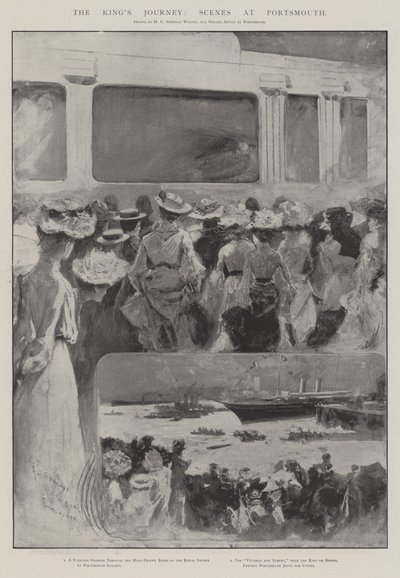 De reis van de koning, scènes in Portsmouth door Henry Charles Seppings Wright