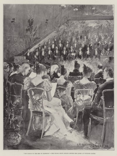 De Mars van de Mannen van Harlech, het Welshe Koor Zingt voor de Koningin in Windsor Castle door Henry Charles Seppings Wright