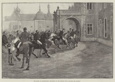 De koningin in Sandringham, heren van de Norfolk Hunt groeten Hare Majesteit door Henry Charles Seppings Wright