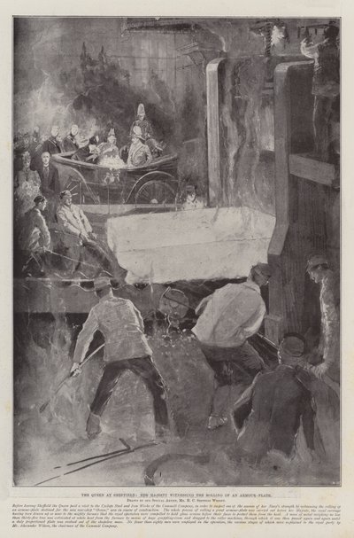 De Koningin in Sheffield, Hare Majesteit getuige van het Walsen van een Pantserplaat door Henry Charles Seppings Wright