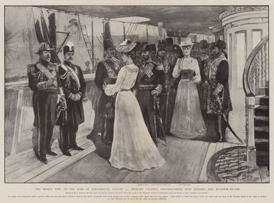 Het Bezoek van de Sjah aan de Koning in Portsmouth, 20 augustus, Prinses Victoria fotografeert Koning Edward en Muzaffir-ed-Din door Henry Charles Seppings Wright