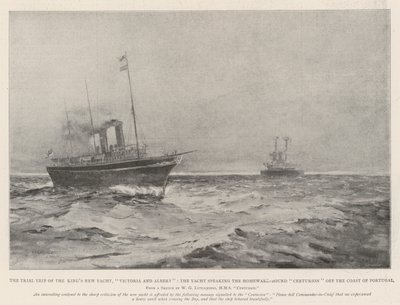 De Proefvaart van het Nieuwe Jacht van de Koning, Victoria en Albert, het Jacht Spreekt de Terugkerende Centurion voor de Kust van Portugal door Henry Charles Seppings Wright