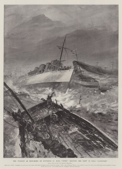 De Tyfoon in Hong-Kong op 10 november, HMS Otter redt de Bemanning van HMS Sandpiper door Henry Charles Seppings Wright