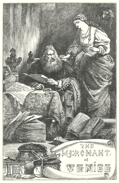 De koopman van Venetië (gravure) door Henry Courtney (after) Selous