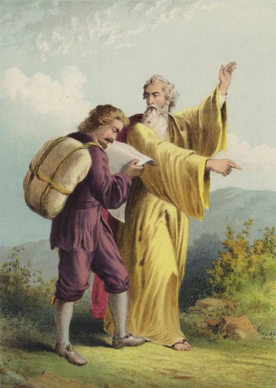 Christian en Evangelist (chromolitho) door Henry Courtney Selous