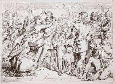 Hoe Hereward de beer doodde, illustratie uit Hereward the Great door Charles Kingsley, uitgegeven 1870, gegraveerd door C.G. Lewis door Henry Courtney Selous