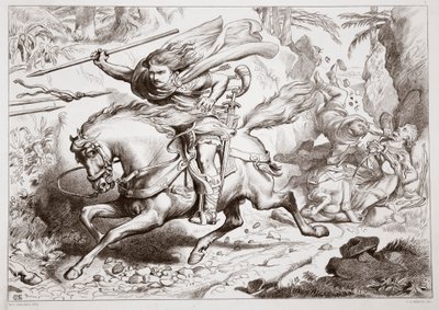 Hoe Hereward in een val werd gelokt, illustratie uit Hereward the Great door Charles Kingsley, gepubliceerd in 1870, gegraveerd door C.G. Lewis door Henry Courtney Selous