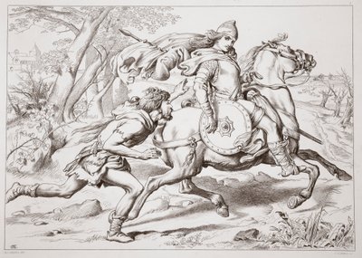 Hoe Martin Lightfoot Hereward inhaalt, illustratie uit Hereward the Great door Charles Kingsley, uitgegeven in 1870, gegraveerd door C.G. Lewis door Henry Courtney Selous