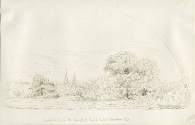 Lichfield - Noordaanzicht (verre): pentekening, nd [1788-1855] door Henry Curzon Allport