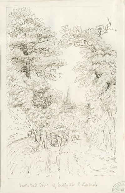 Lichfield Kathedraal - Zuidoostaanzicht (veraf) door Henry Curzon Allport