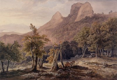 Rotsachtig Landschap met figuren en een meer op de achtergrond door Henry Curzon Allport