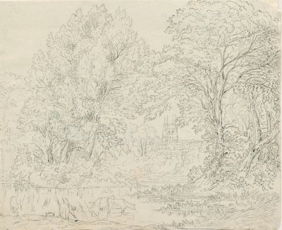 Tamworth - Landelijk Uitzicht: pen en inkt tekening, nd [1788-1855] door Henry Curzon Allport