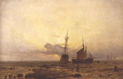 Kustscène, Avond door Henry Dawson