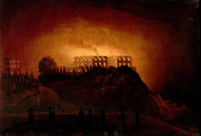 Nottingham Castle in brand, 10 oktober 1831, midden 19e eeuw door Henry Dawson